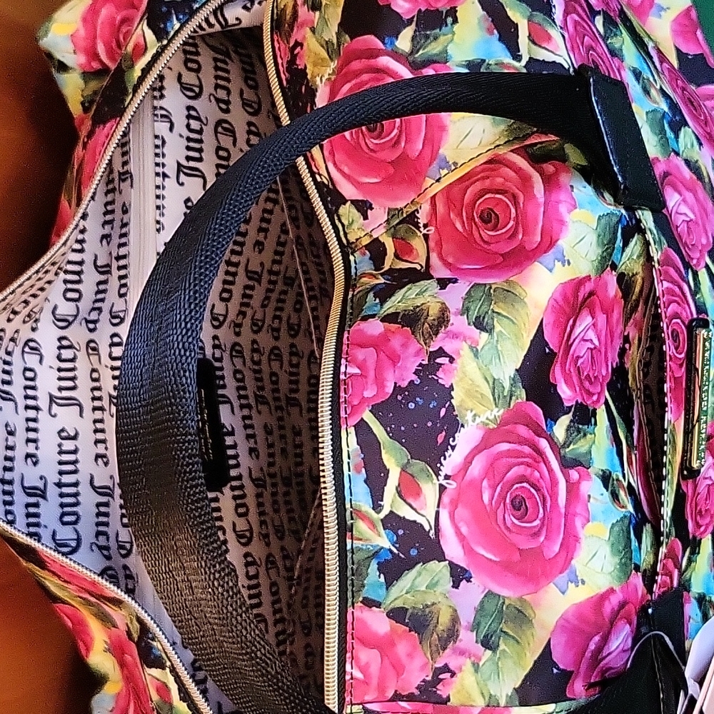 Black Multi Rose Juicy Couture Overnight Bag - Picture 6 of 8